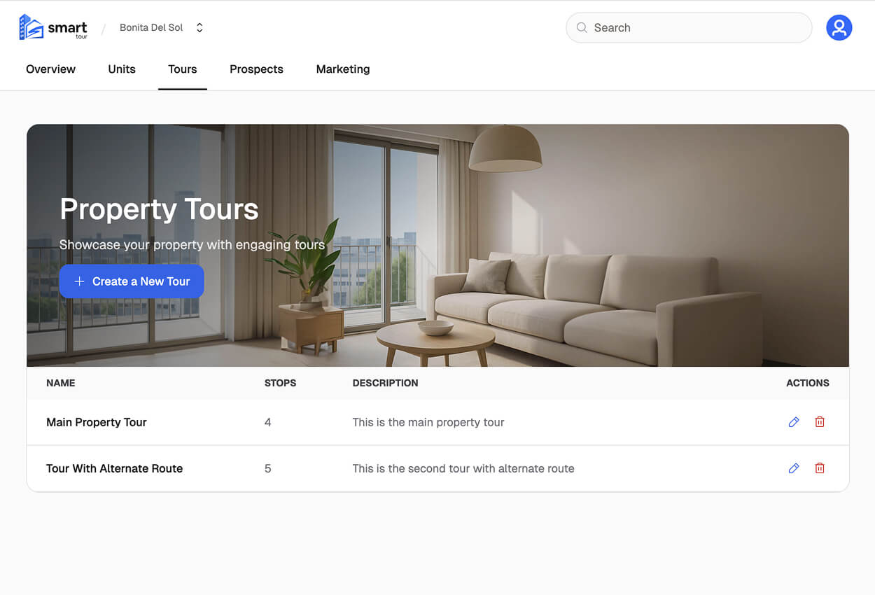Tour builder screen in MySmartTour
